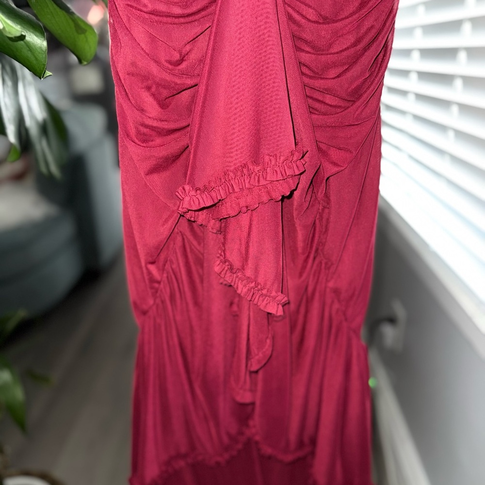 Red Ruffled Spaghetti-Strap Maxi Dress - Picture 3 of 6
